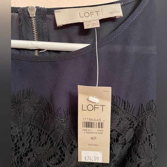 NWT LOFT Lace Overlay Peplum Tank Blouse in Navy and Black - Picture 3 of 4